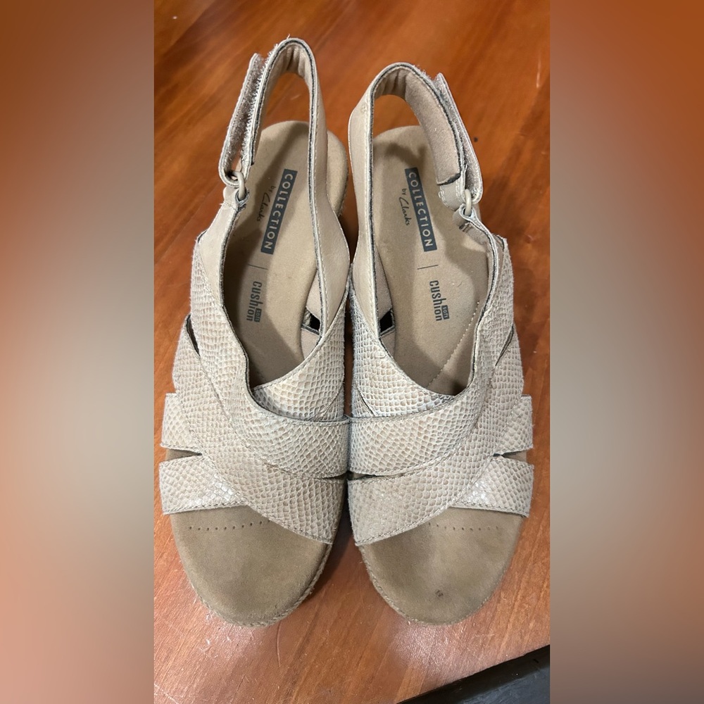 Clarks Women's Cream Wedge Sandals
